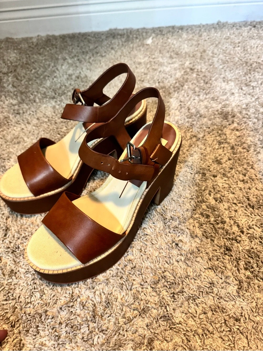 Dolce Vita Brown Leather Platform Sandals with Ankle Buckle